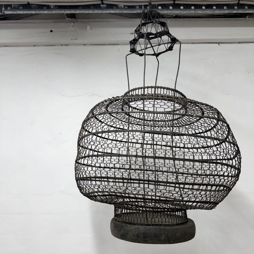 Water Tiger Decor Old Chinese Wire Lantern From Shanxi - 1940&