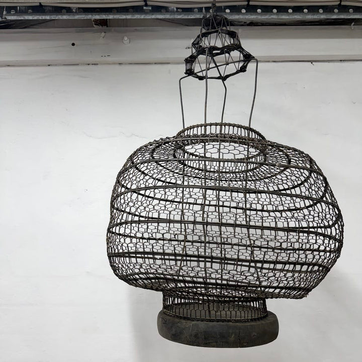 Water Tiger Decor Old Chinese Wire Lantern From Shanxi - 1940&