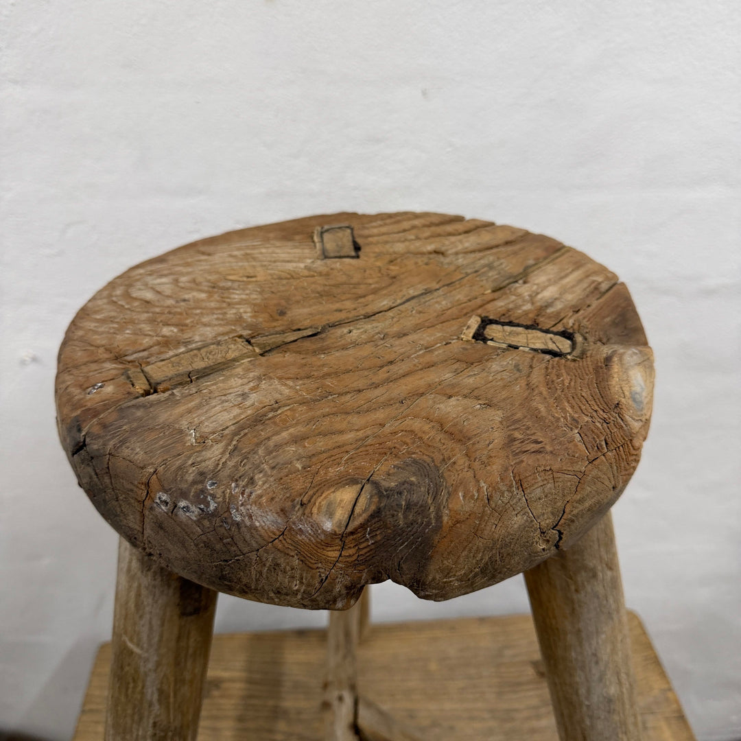 Water Tiger Furniture Chinese Elm Round Stool- early 1900&