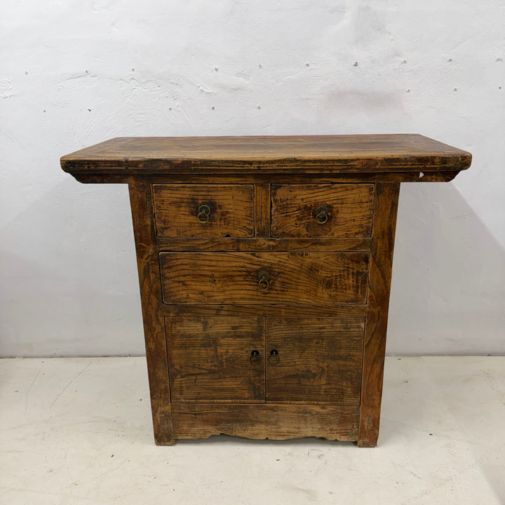 Water Tiger Furniture Early 20th Century Qing Cabinet, Lower Doors Elmwood with Brass Hardware, China
