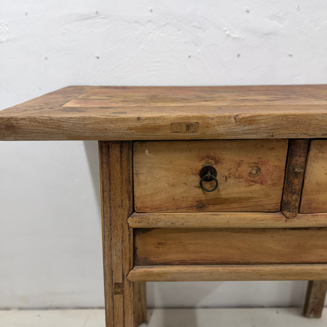 Water Tiger Furniture Antique Short Elm Console With Two Drawers With Apron