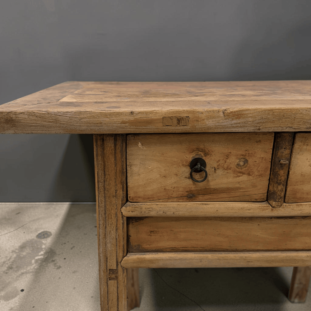 Water Tiger Furniture Antique Short Elm Console With Two Drawers With Apron