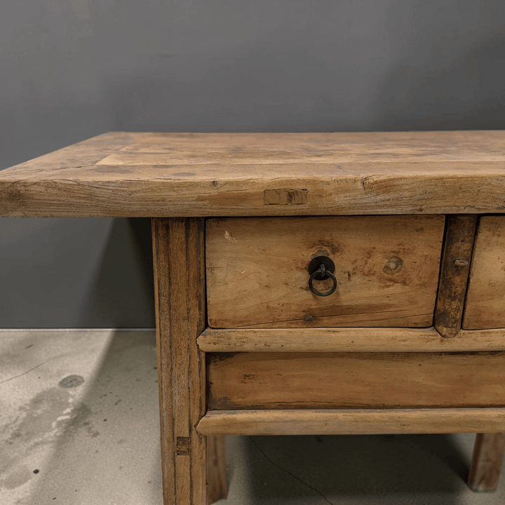 Water Tiger Furniture Antique Short Elm Console With Two Drawers With Apron