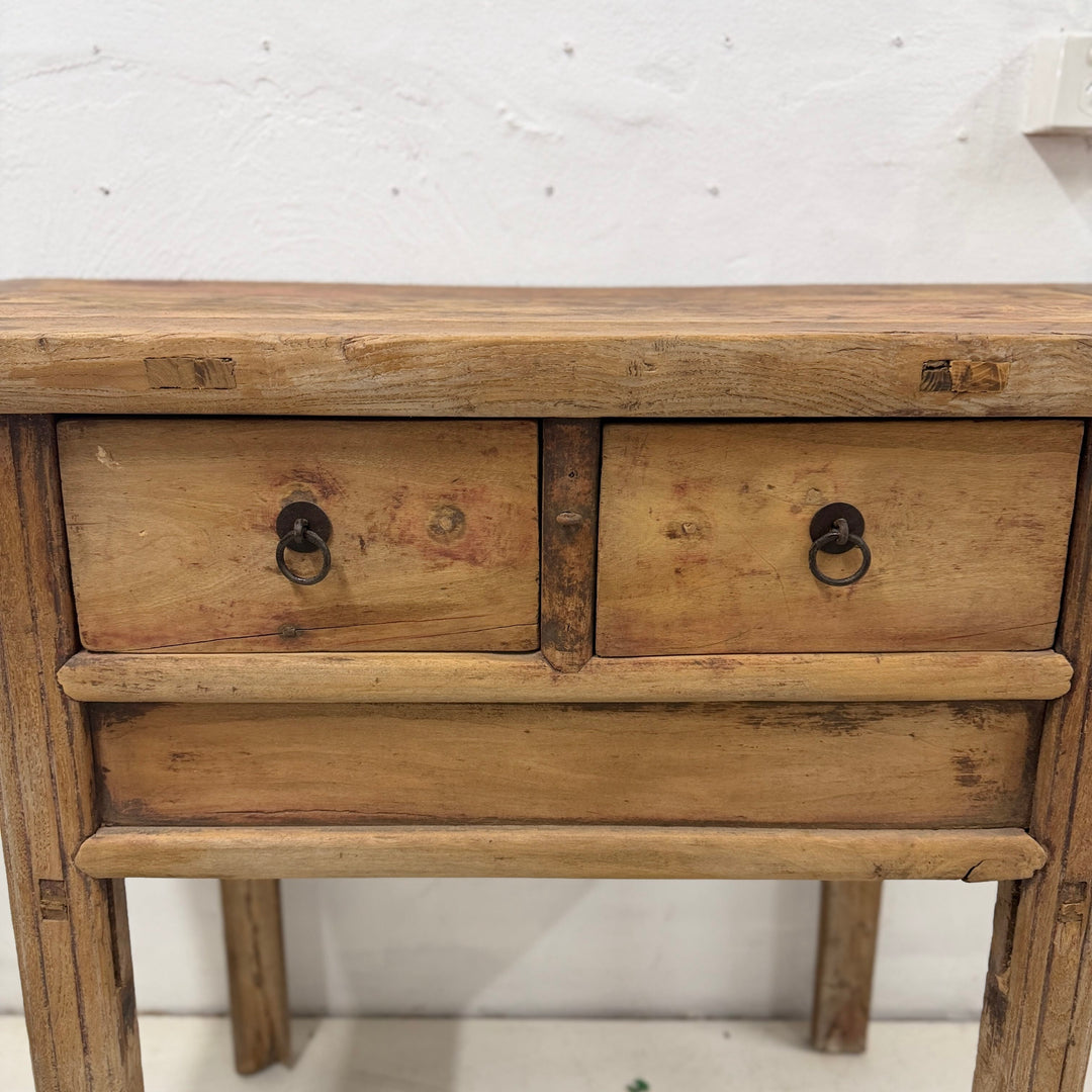 Water Tiger Furniture Antique Short Elm Console With Two Drawers With Apron