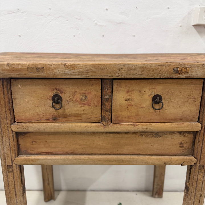Water Tiger Furniture Antique Short Elm Console With Two Drawers With Apron