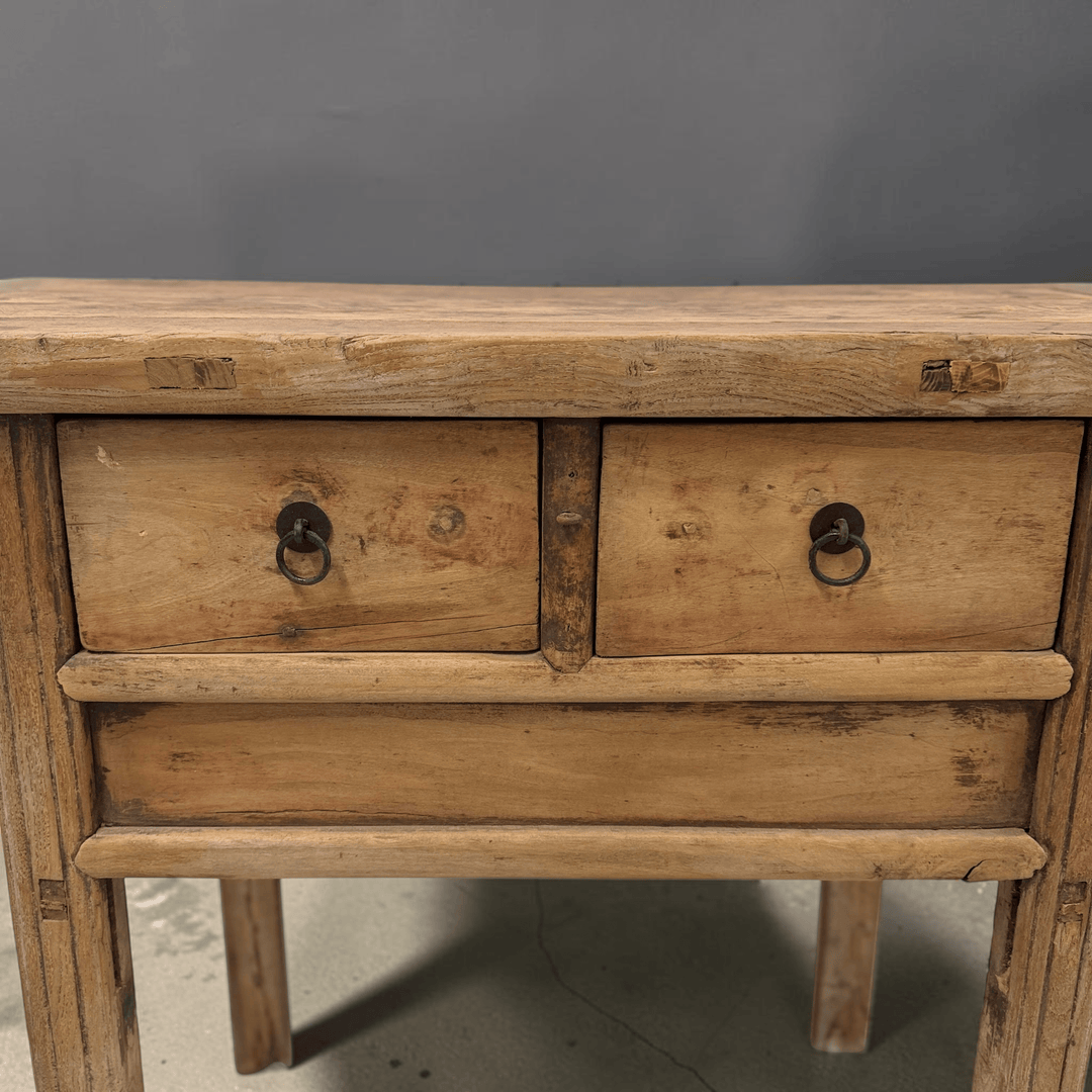 Water Tiger Furniture Antique Short Elm Console With Two Drawers With Apron