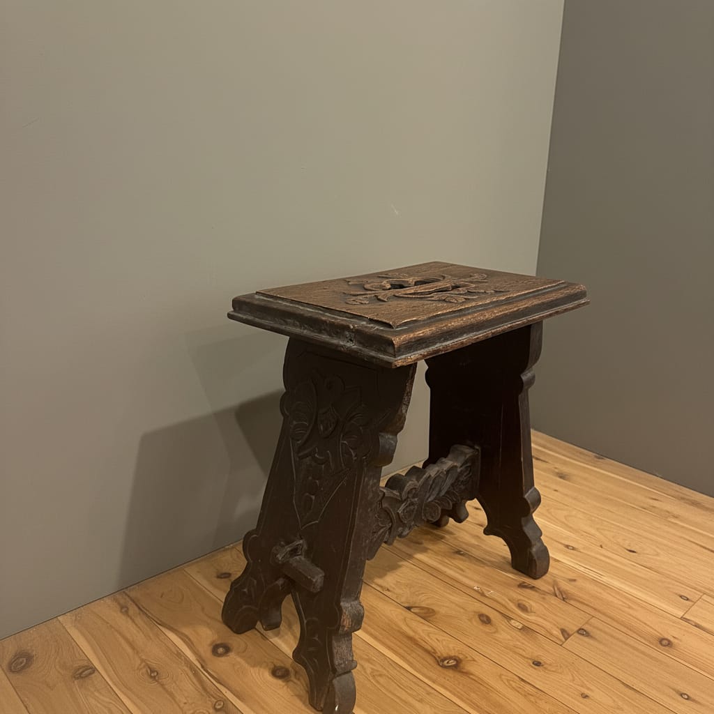 Water Tiger Furniture Late 19th Century Gothic Revival Oak Stool c1890