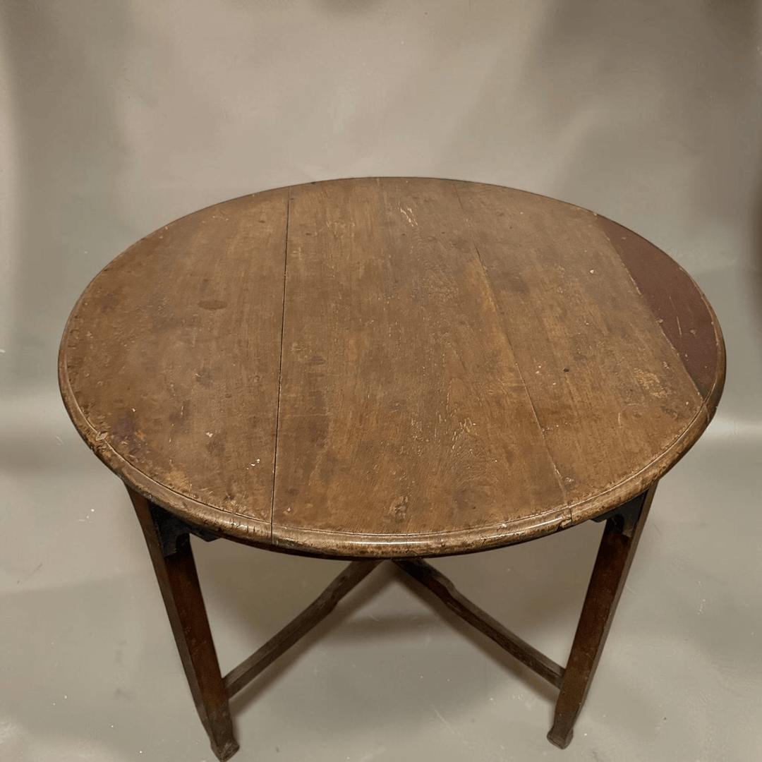 Water Tiger Decor Vintage Teak Round Table With Cross Bar