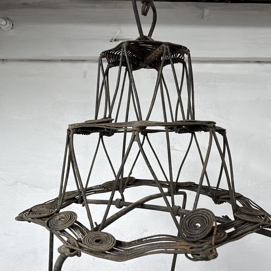 Water Tiger Decor Old Chinese Wire Lantern From Shanxi - 1940's