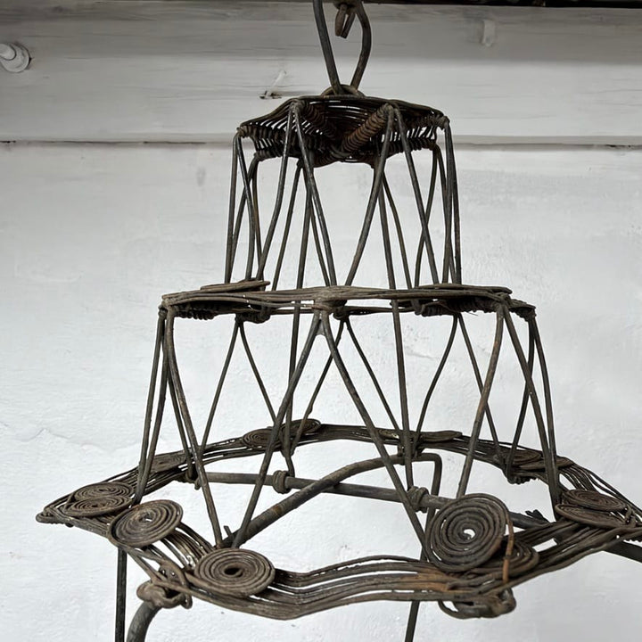 Water Tiger Decor Old Chinese Wire Lantern From Shanxi - 1940&