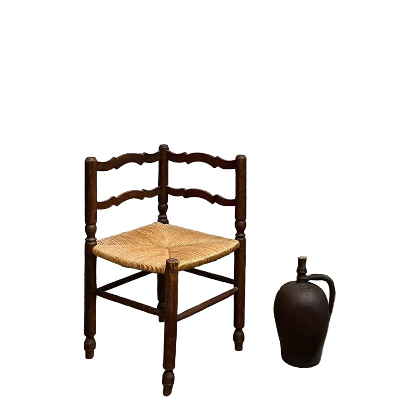 Water Tiger Furniture French Antique Corner Chair with Rush Seat
