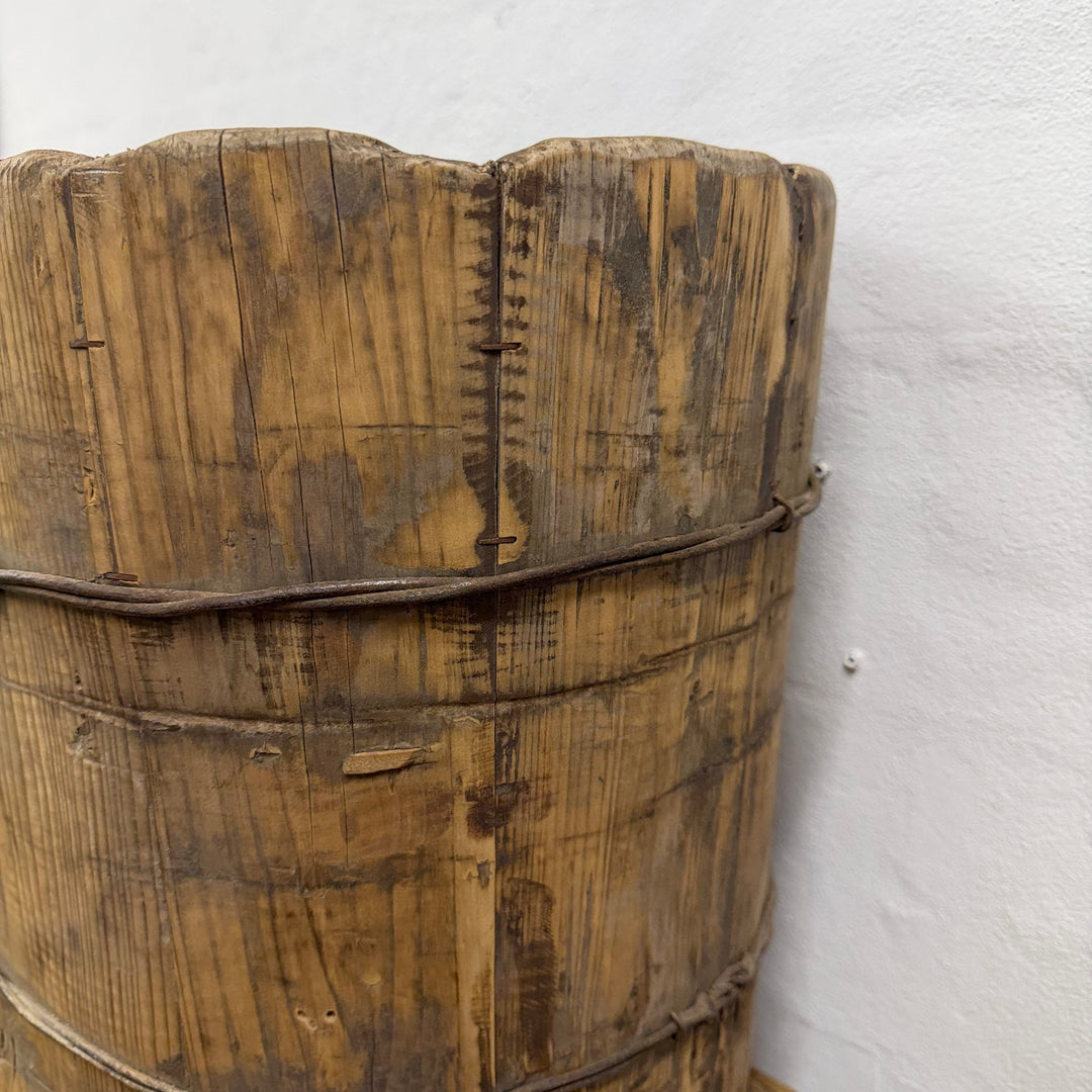 Water Tiger Decor Antique Chinese Oval Wood Bucket