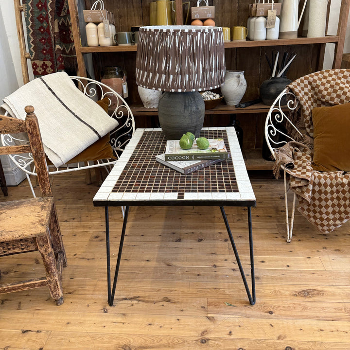 Water Tiger Furniture Mid Century Tiled Table with Hairpin Iron Legs