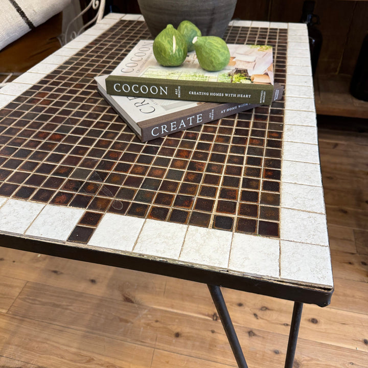 Water Tiger Furniture Mid Century Tiled Table with Hairpin Iron Legs