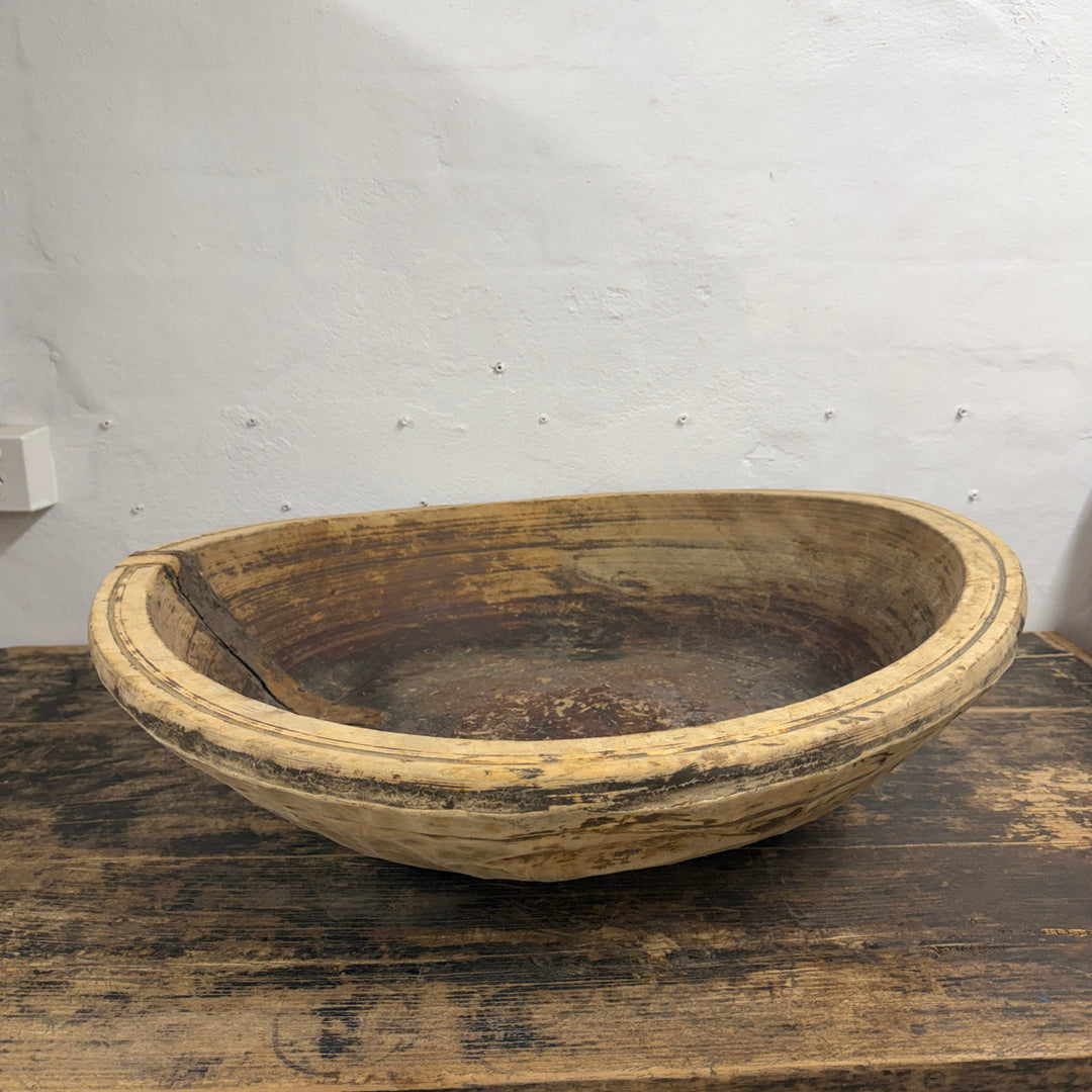 Water Tiger Decor Large Vintage Tibetan Wooden Bowl