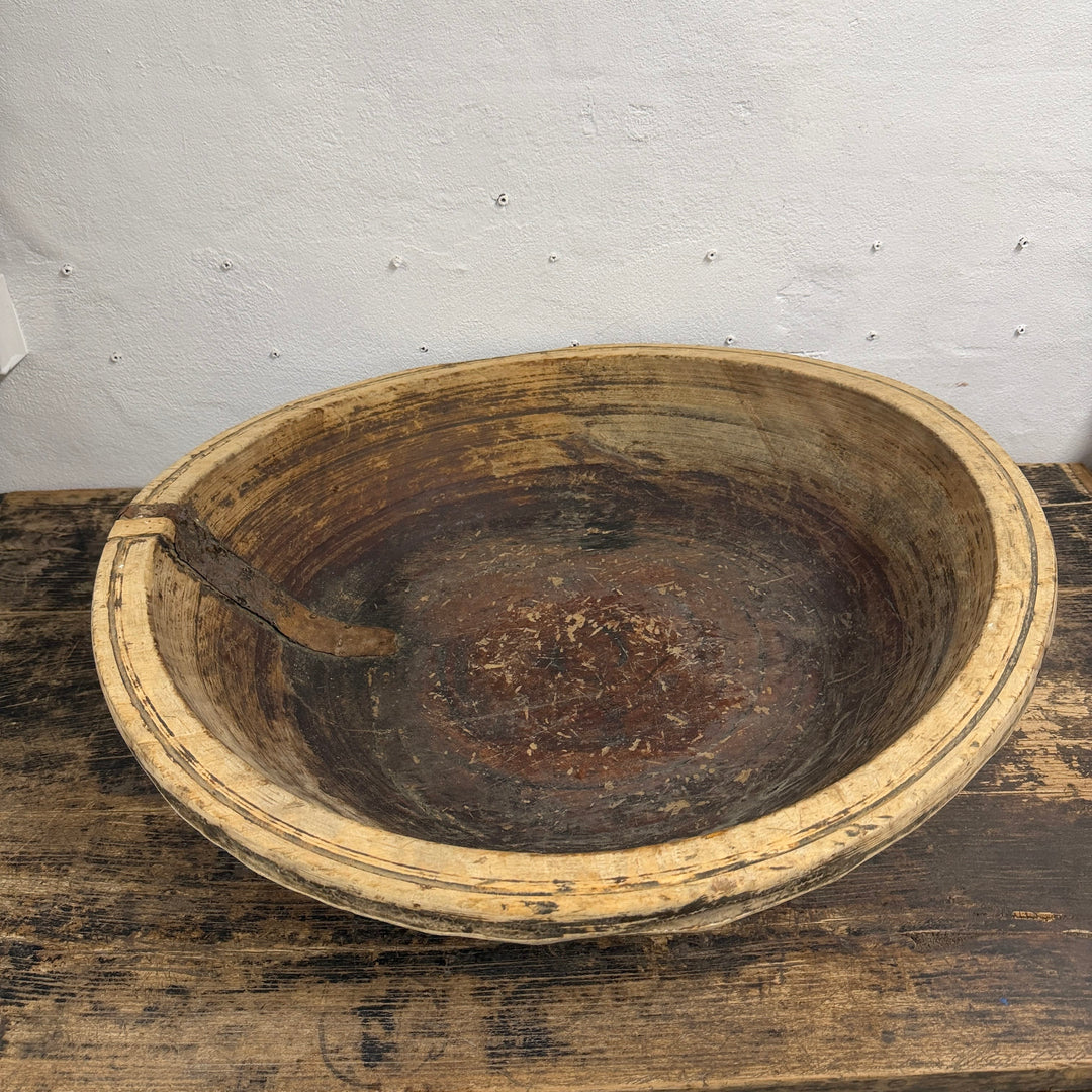 Water Tiger Decor Large Vintage Tibetan Wooden Bowl
