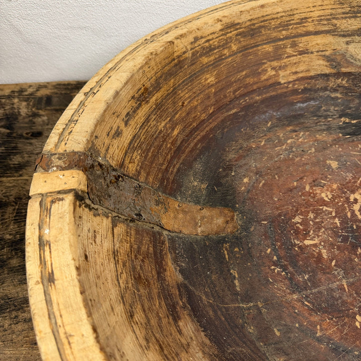 Water Tiger Decor Large Vintage Tibetan Wooden Bowl