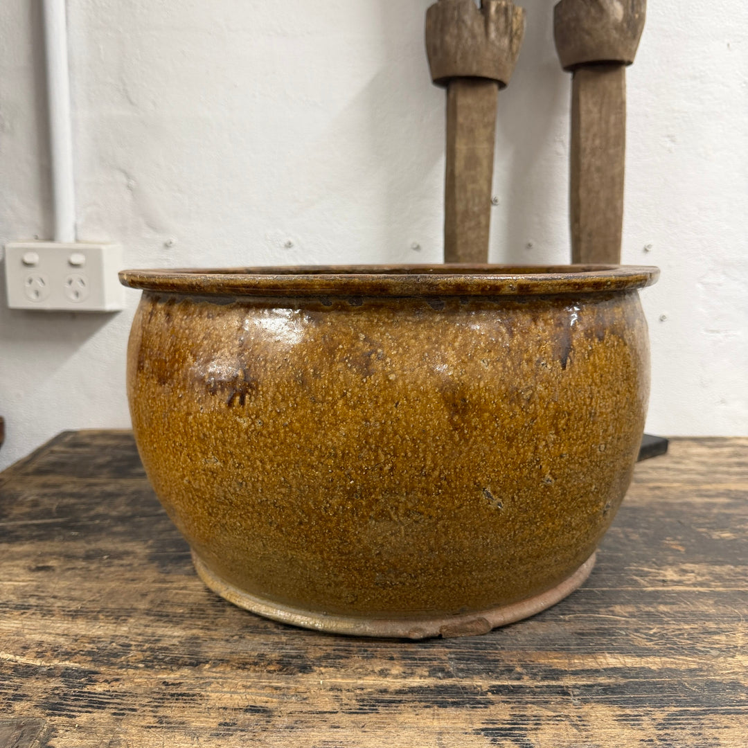 Water Tiger Decor Indonesian Aged Mustard Glazed Pots