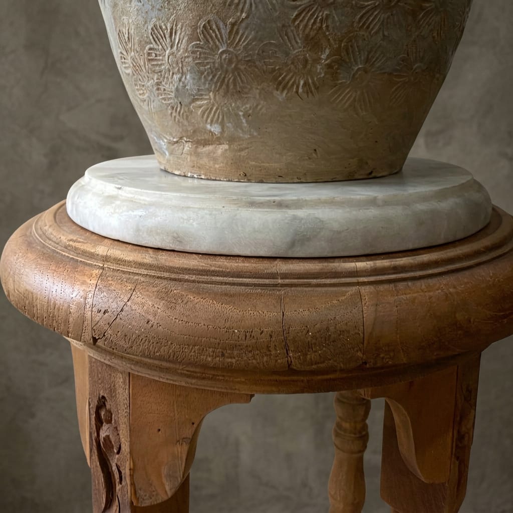 Water Tiger Furniture Vintage Wooden Plant Stands With Marble Tops