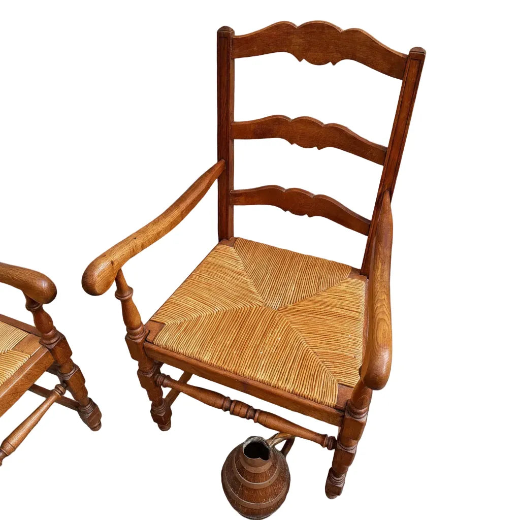Water Tiger Furniture Ladderback Rush Arm Chairs | French Furniture . Set of 2