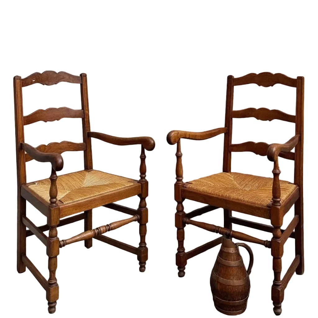 Water Tiger Furniture Ladderback Rush Arm Chairs | French Furniture . Set of 2