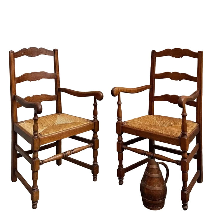 Water Tiger Furniture Ladderback Rush Arm Chairs | French Furniture . Set of 2