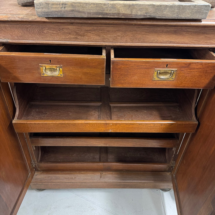 Water Tiger Anglo-Indian Style Teak Linen Press c.1900