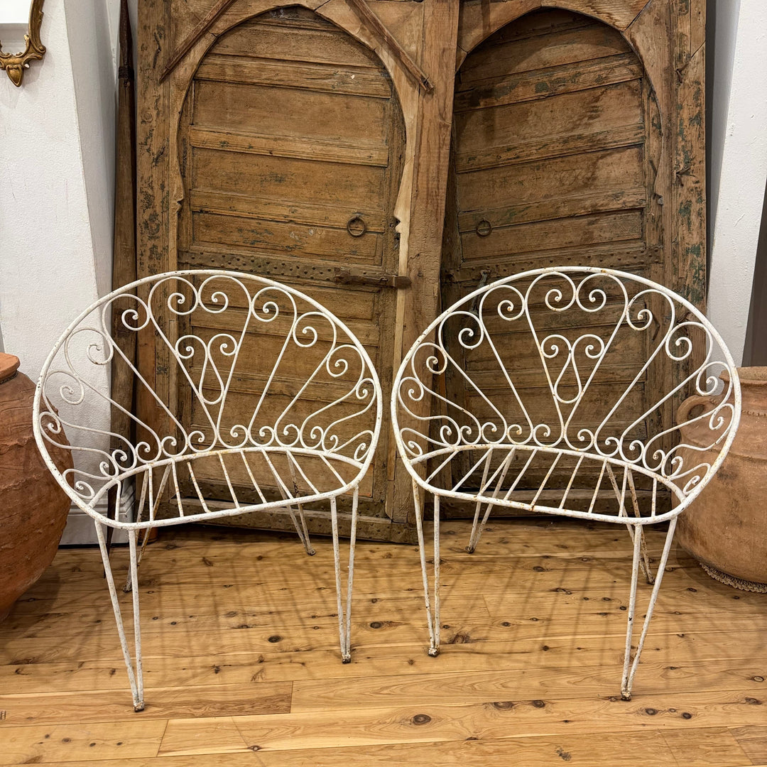 Water Tiger Furniture Antique French White Iron Chair