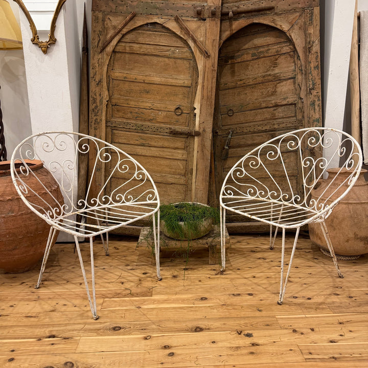 Water Tiger Furniture Antique French White Iron Chair