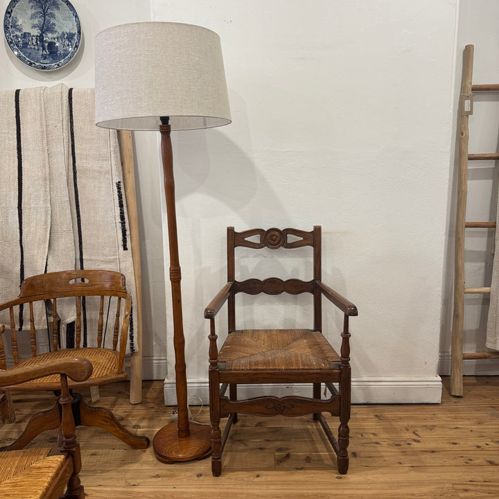 Water Tiger Furniture Mid Century Rustic Armchair In Beech Wood With Straw Seat
