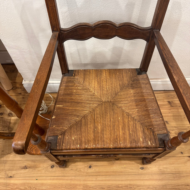 Water Tiger Furniture Mid Century Rustic Armchair In Beech Wood With Straw Seat
