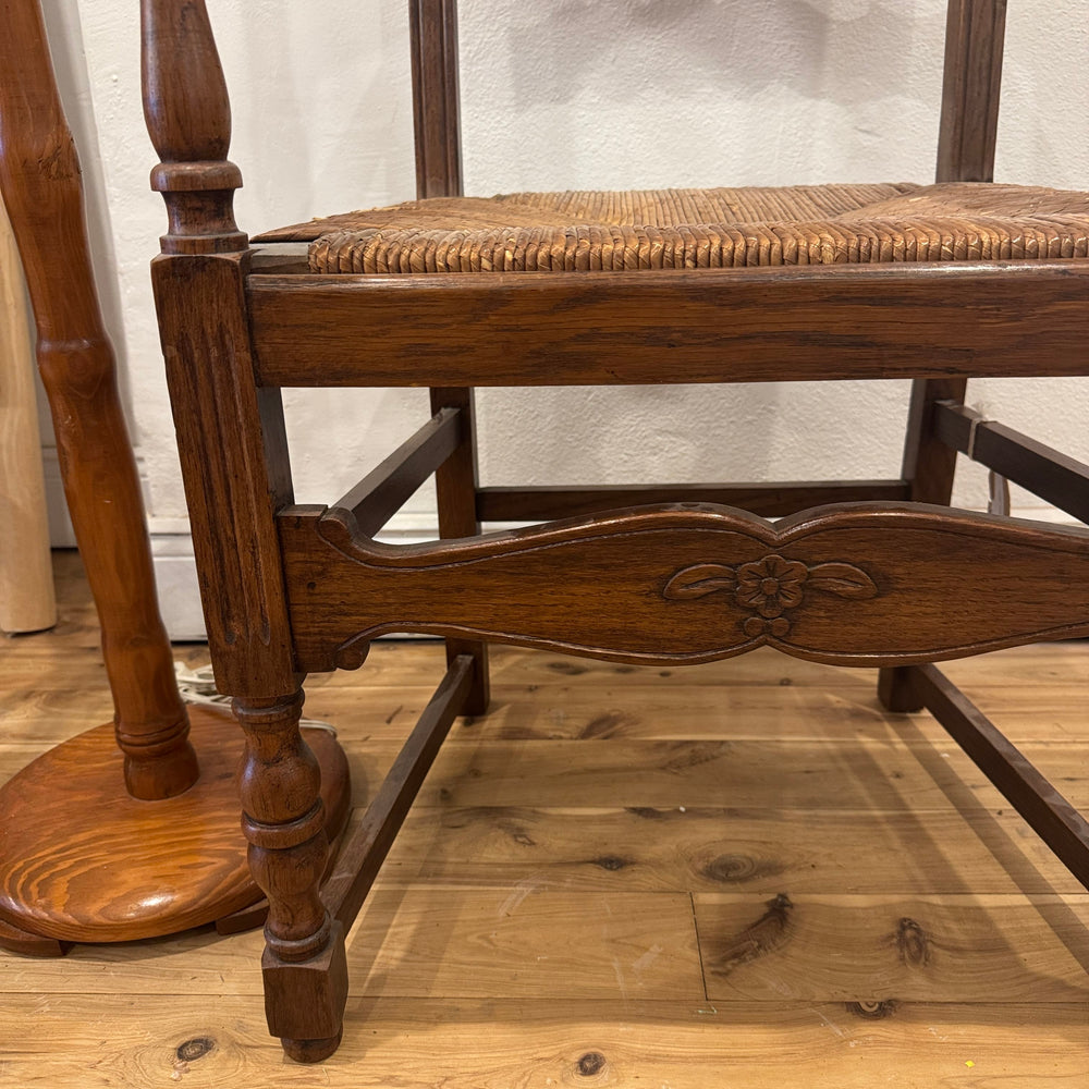 Water Tiger Furniture Mid Century Rustic Armchair In Beech Wood With Straw Seat