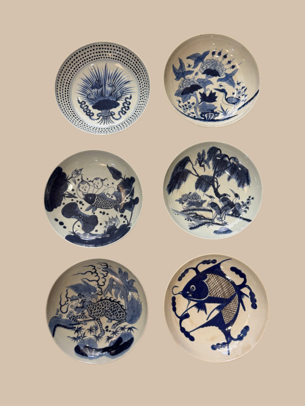 Water Tiger china Serving Bowls . Qing Kangxi Inspired Blue and White Porcelain Bowls - Multiple Patterns