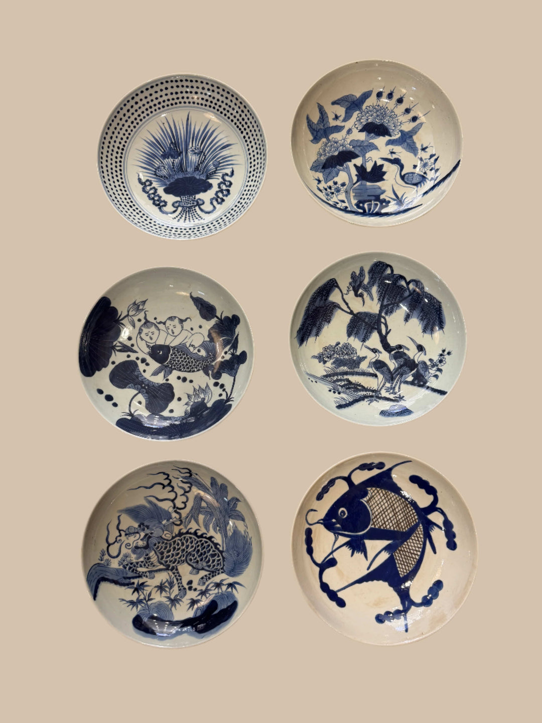 Water Tiger china Serving Bowls . Qing Kangxi Inspired Blue and White Porcelain Bowls - Multiple Patterns