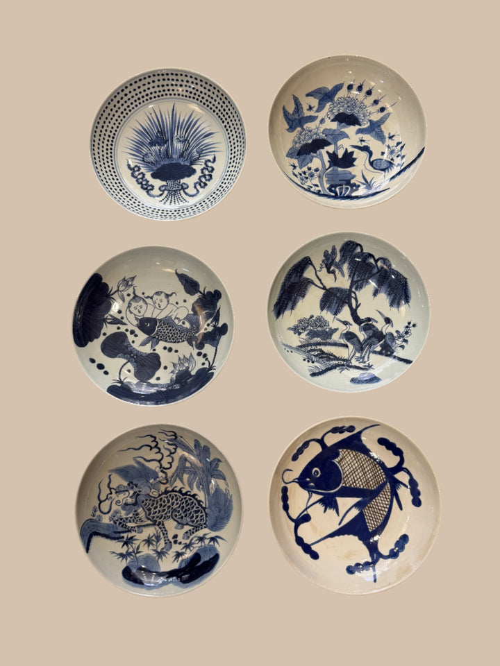 Water Tiger china Serving Bowls . Qing Kangxi Inspired Blue and White Porcelain Bowls - Multiple Patterns