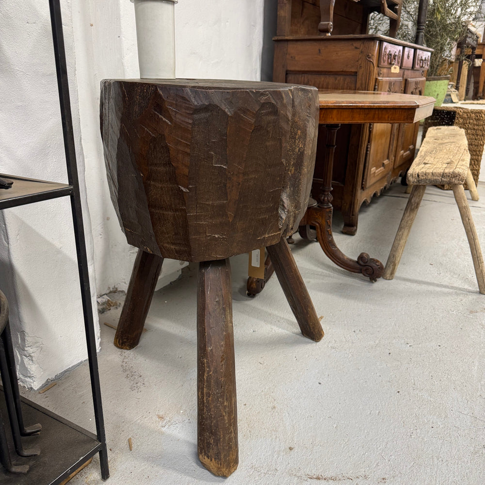 Water Tiger Furniture 19th Century French Provincial Rustic Elm Chopping Block Table