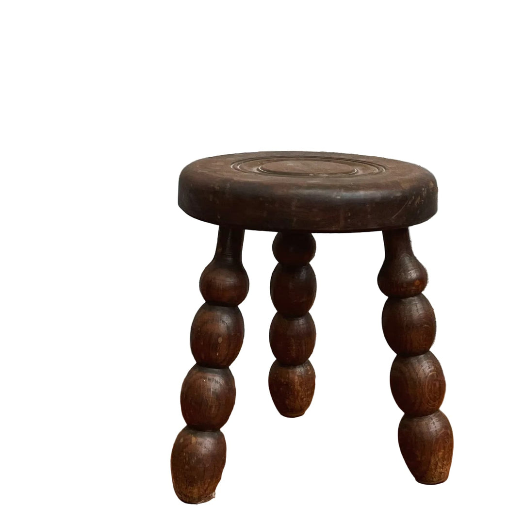 Water Tiger Furniture Petite Rustic Wooden Milking Stool w/ Turned Legs
