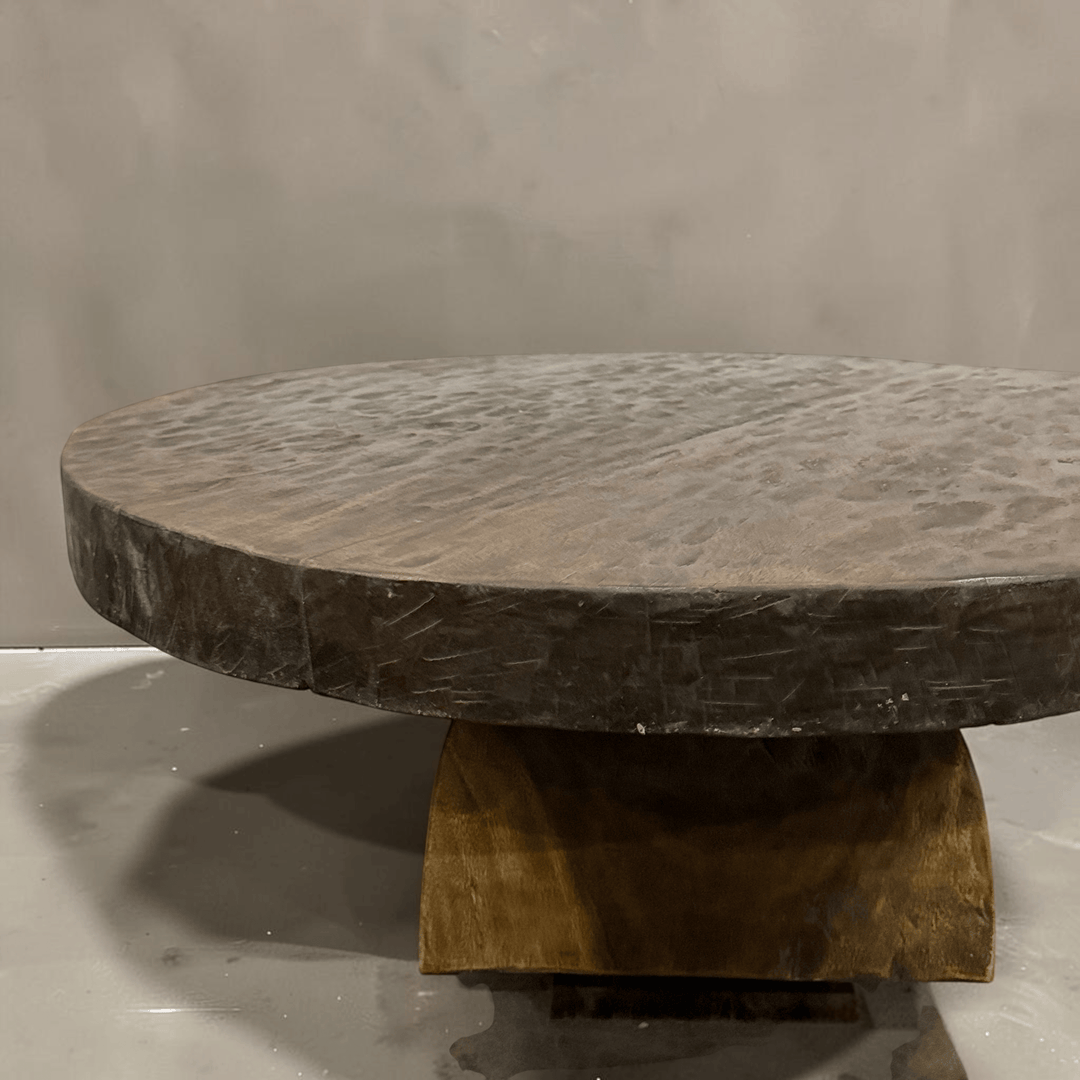 Water Tiger Furniture Organic Teak Round Table With Thick Pedestal